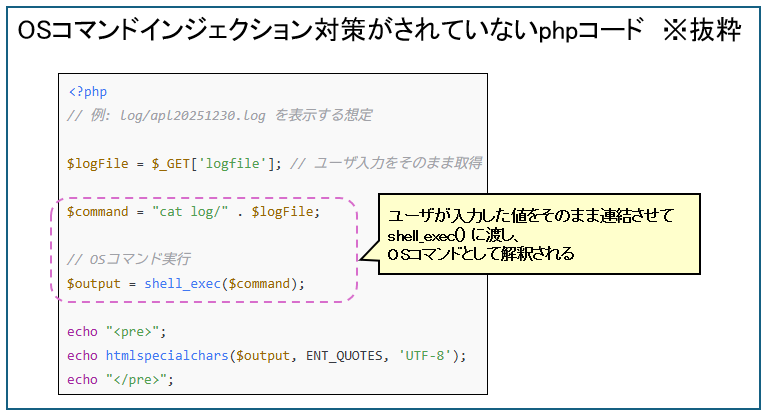 WEBセキュリティの脅威②：OSコマンドインジェクション対策がされていないphpコード